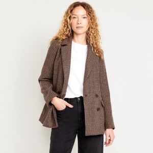 Old Navy Womens Brown Plaid Blazer XXL Boxy Oversized Fit Double Breasted